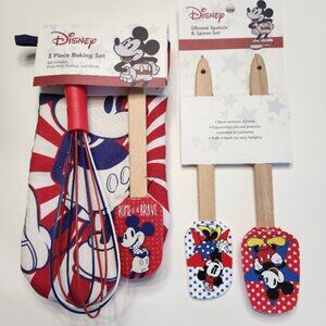 New Disney Mickey Mouse 3-Pc Baking Set & 2-Pc Silicone Spatula & Spoon Set